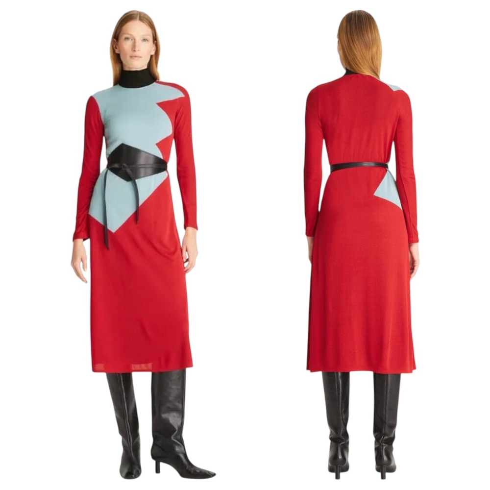 Tory Burch Runway Colorblock Honeycomb Jersey Midi Dress Size 6 - Picture 3 of 15